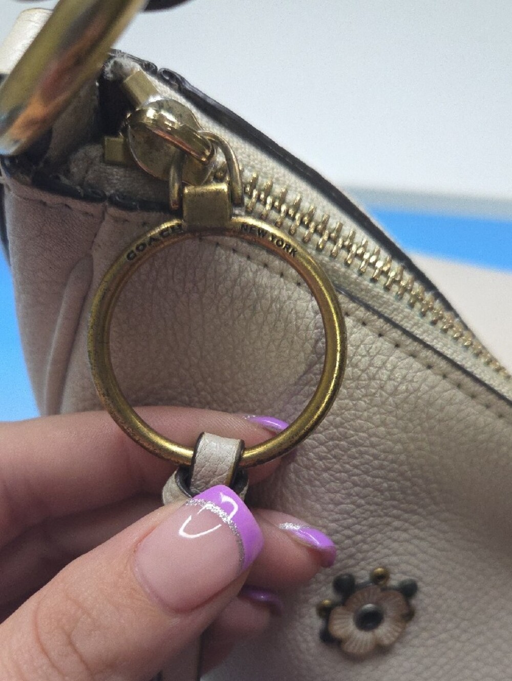 Coach Western Rivets/tea Rose Nomad Hobo Cream Leather - Picture 5 of 12